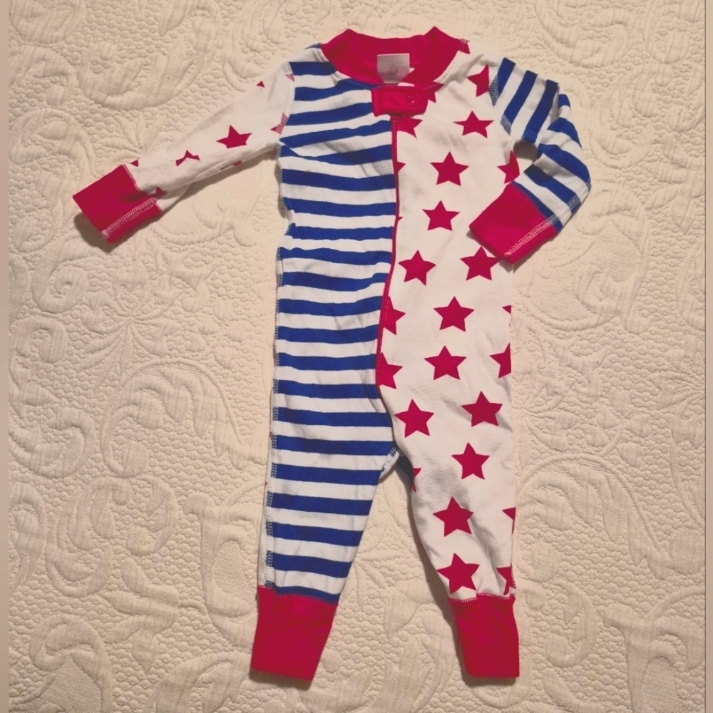 Hanna Andersson boys size 60 or 6-9 months 1 piece pajama blue/red/white EUC